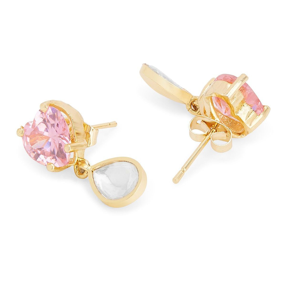 Copper CZ Crystal Heart Pink Gold Dangler Drop Earring Bulk