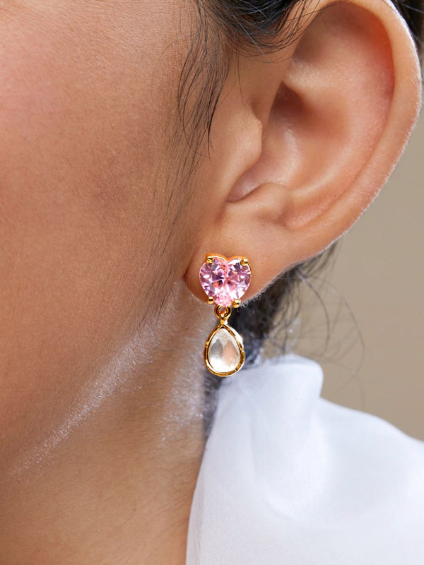 Copper CZ Crystal Heart Pink Gold Dangler Drop Earring Bulk Main image
