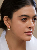 Copper CZ Crystal Heart Pink Gold Dangler Drop Earring Bulk