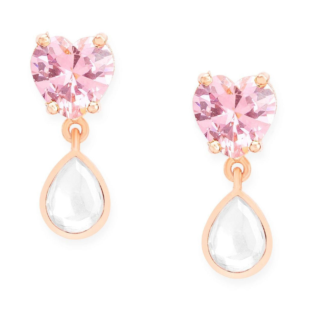 Copper CZ Crystal Heart Pink Gold Dangler Drop Earring Bulk