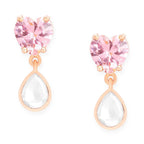 Copper CZ Crystal Heart Pink Gold Dangler Drop Earring Bulk