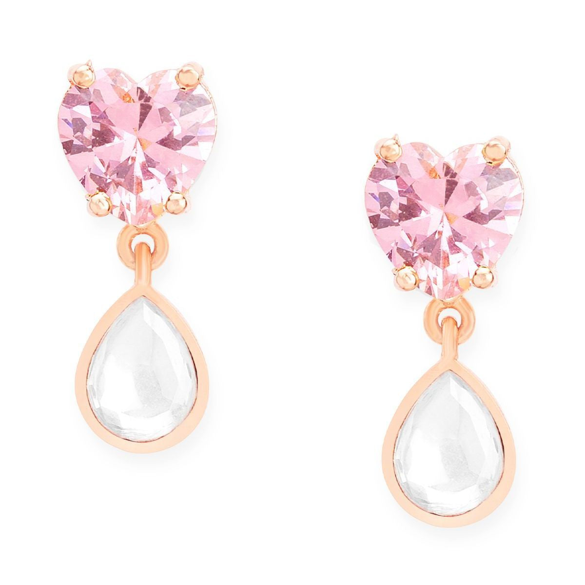 Copper CZ Crystal Heart Pink Gold Dangler Drop Earring Bulk