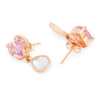 Copper CZ Crystal Heart Pink Gold Dangler Drop Earring Bulk