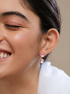 Copper CZ Crystal Heart Pink Gold Dangler Drop Earring Bulk