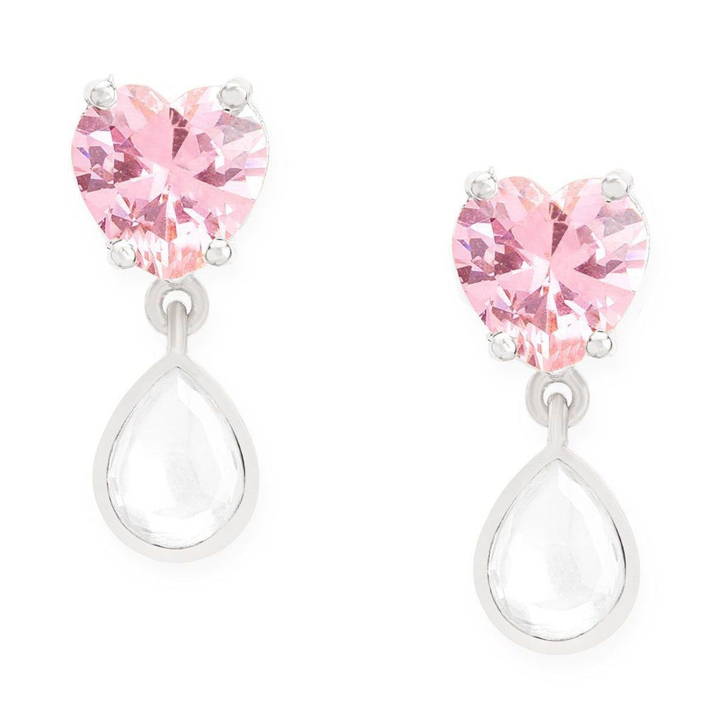 Copper CZ Crystal Heart Pink Gold Dangler Drop Earring Bulk