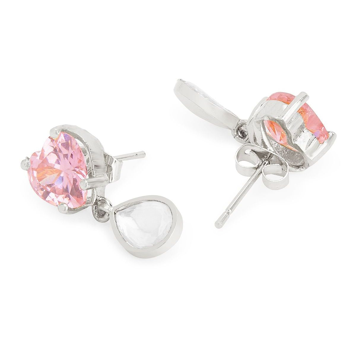 Copper CZ Crystal Heart Pink Gold Dangler Drop Earring Bulk