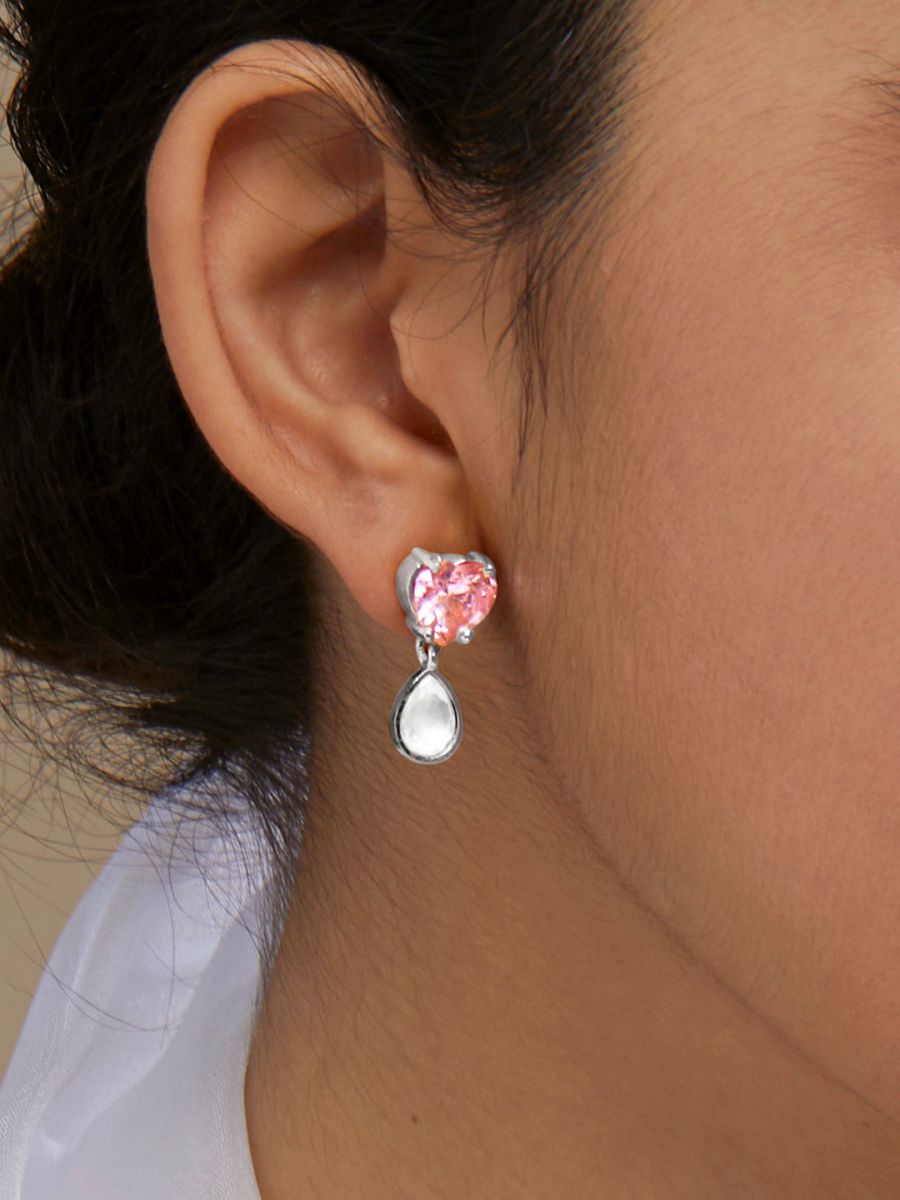 Copper CZ Crystal Heart Pink Gold Dangler Drop Earring Bulk