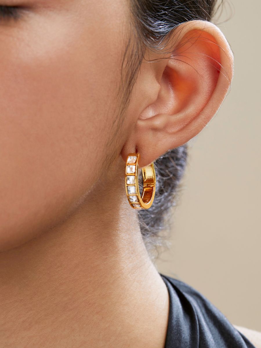 Copper Princess Cut Solitaires Cubic Zirconia Gold Hoop Earring Bulk