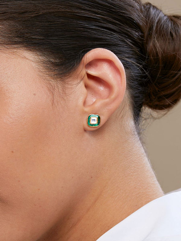 Copper Cushion Cut Cubic Zirconia Square Green Gold Stud Earring Bulk Main image