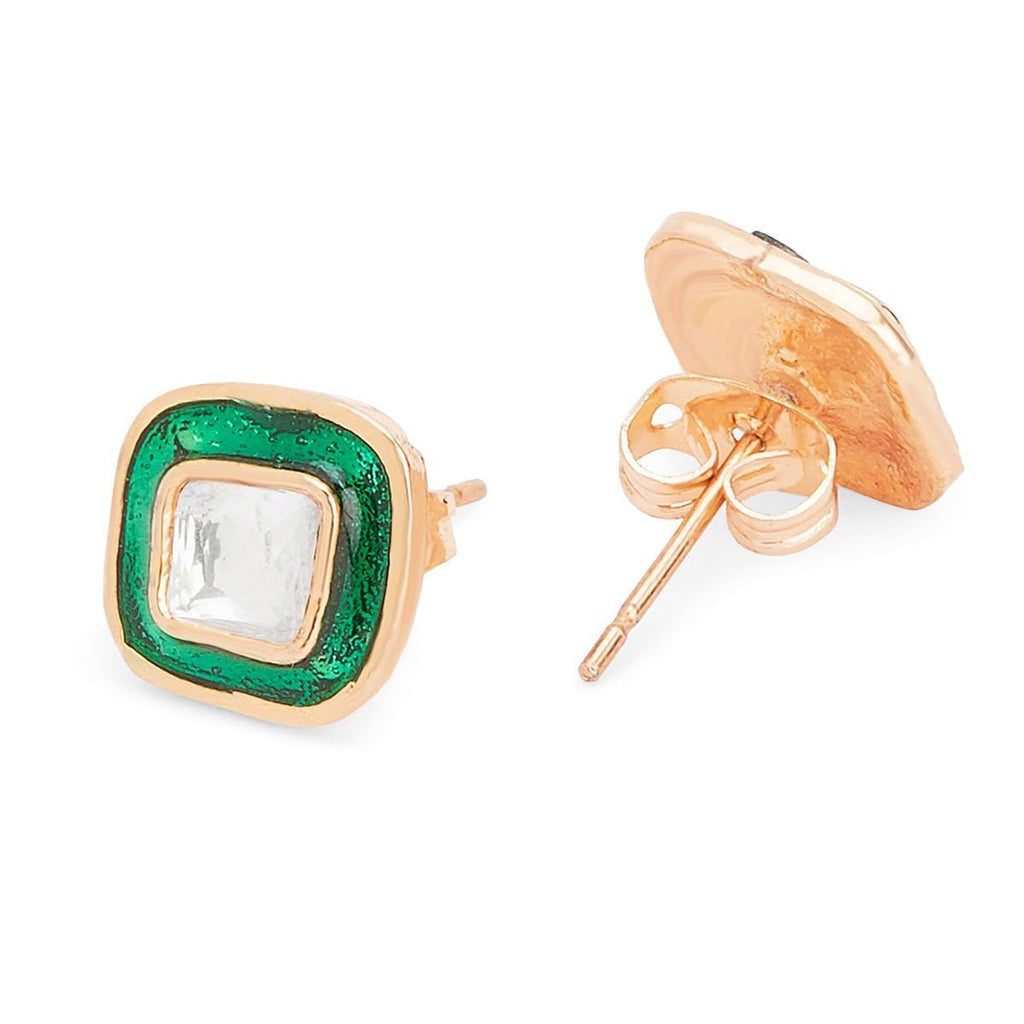 Copper Cushion Cut Cubic Zirconia Square Green Gold Stud Earring Bulk