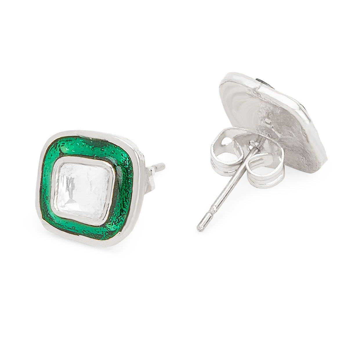 Copper Cushion Cut Cubic Zirconia Square Green Gold Stud Earring Bulk