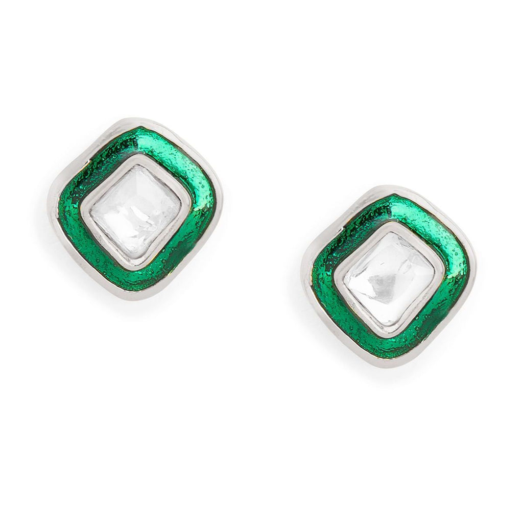 Copper Cushion Cut Cubic Zirconia Square Green Gold Stud Earring Bulk