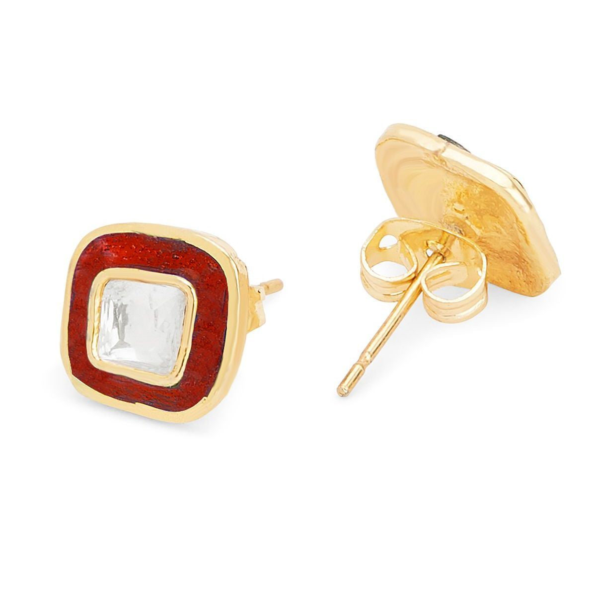 Copper Cushion Cut Cubic Zirconia Square Red Gold Stud Earring Bulk