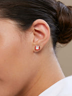 Copper Cushion Cut Cubic Zirconia Square Red Gold Stud Earring Bulk