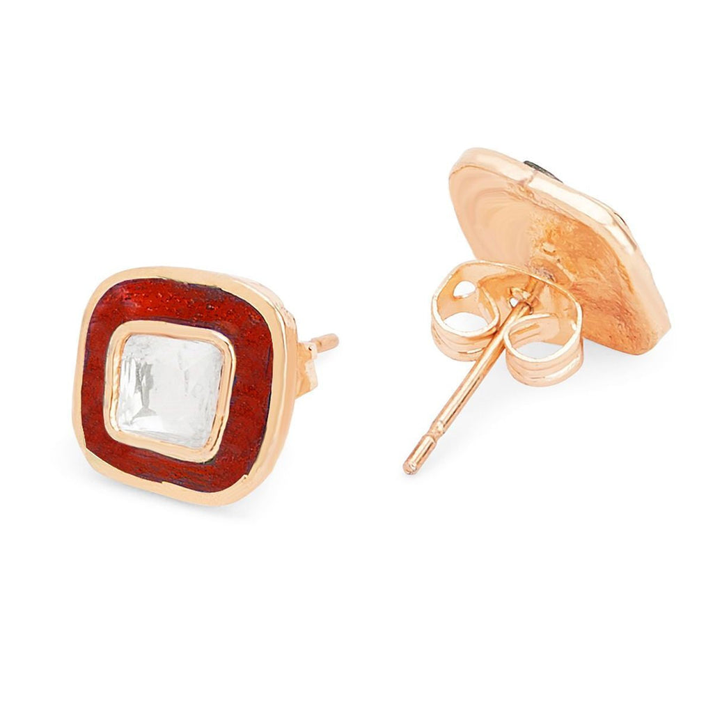 Copper Cushion Cut Cubic Zirconia Square Red Gold Stud Earring Bulk