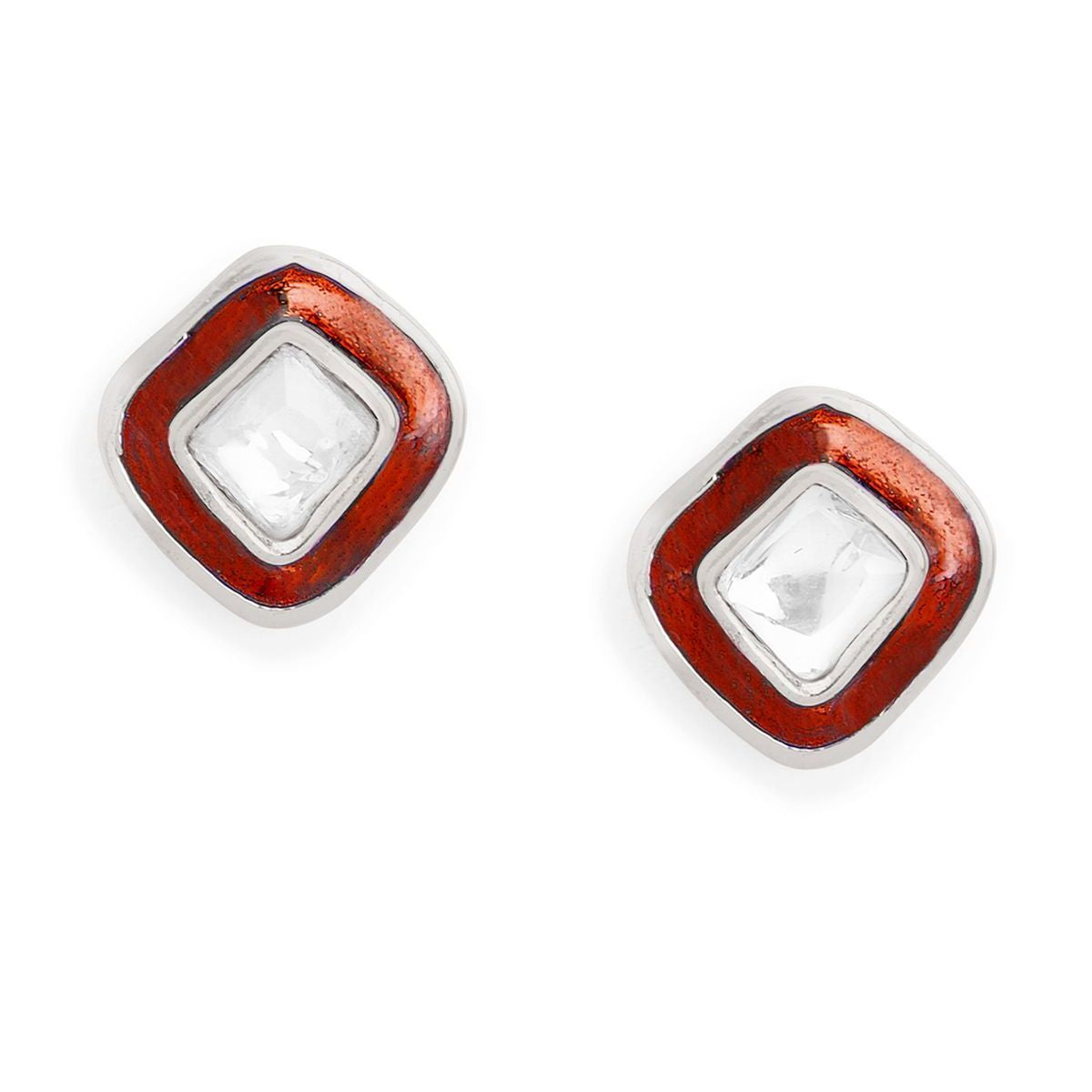 Copper Cushion Cut Cubic Zirconia Square Red Gold Stud Earring Bulk