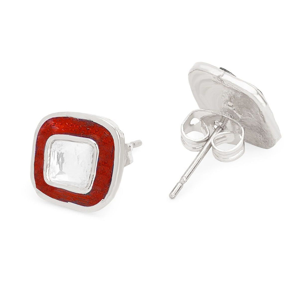Copper Cushion Cut Cubic Zirconia Square Red Gold Stud Earring Bulk