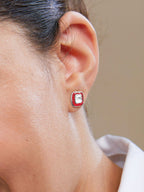Copper Cushion Cut Cubic Zirconia Square Red Gold Stud Earring Bulk