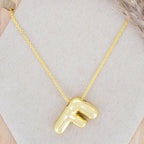 A Party Balloon Bubble Puffed Initial Alphabet Letter 18K Glossy Gold Anti Tarnish Pendant Chain