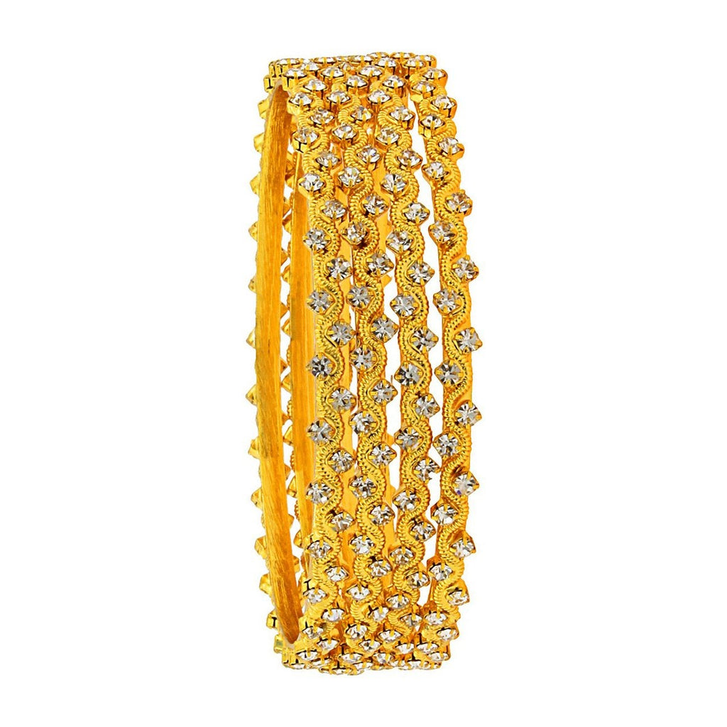 22K Gold Plated Classic American Diamond CZ Bangle Set Of 4 Bulk