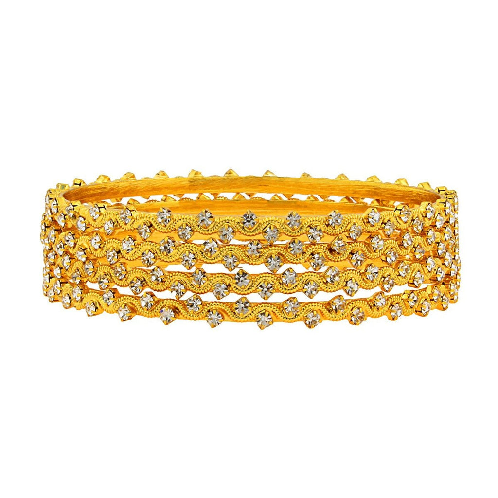 22K Gold Plated Classic American Diamond CZ Bangle Set Of 4 Bulk