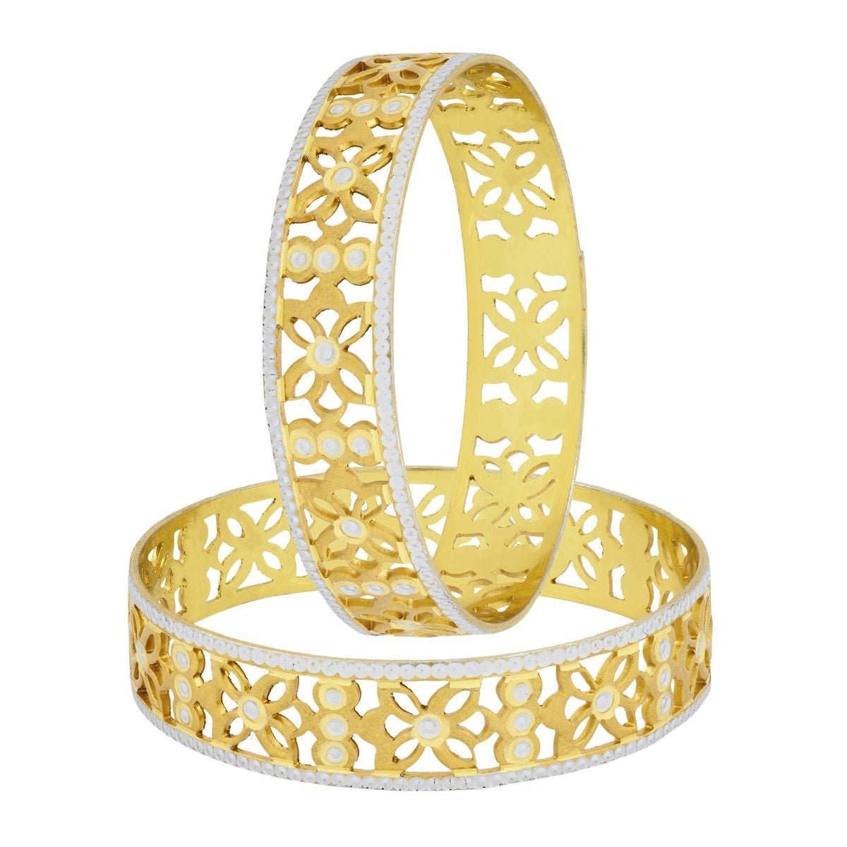 Filigree Flower Gold Plated Matte Rhodium Bangle Pair For Women Bulk