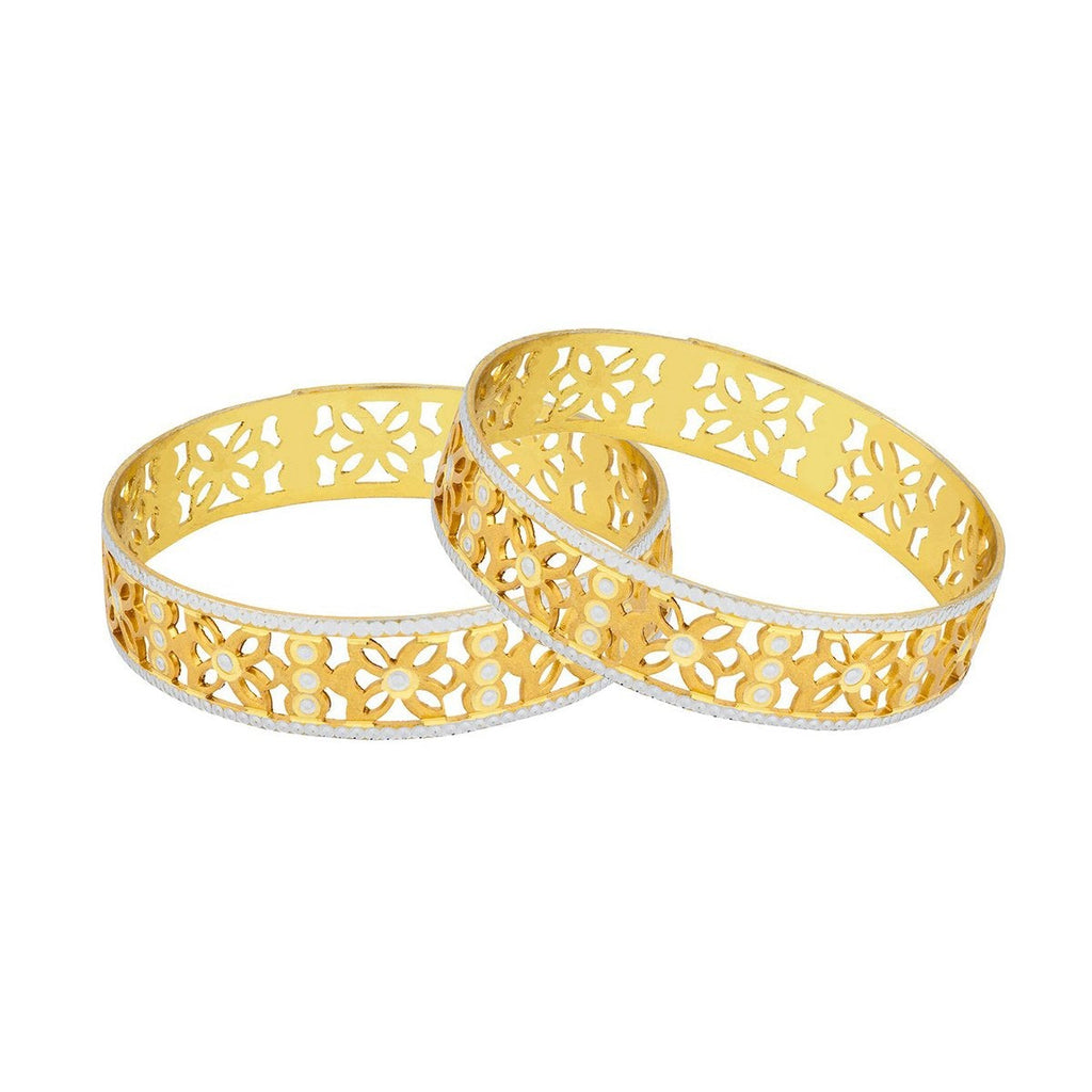 Filigree Flower Gold Plated Matte Rhodium Bangle Pair For Women Bulk