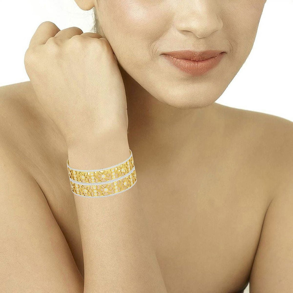 Filigree Flower Gold Plated Matte Rhodium Bangle Pair For Women Bulk