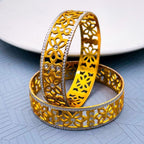 Filigree Flower Gold Plated Matte Rhodium Bangle Pair For Women Bulk