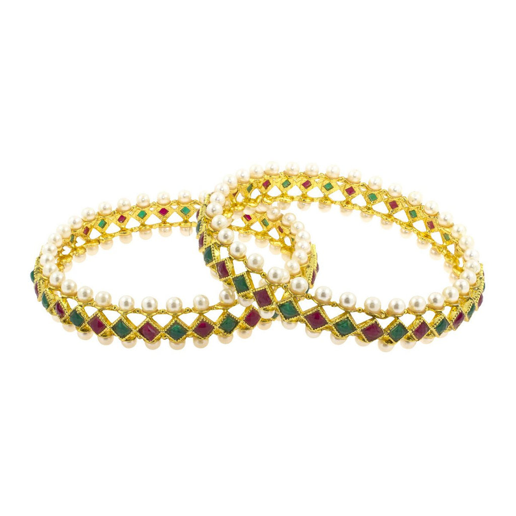 Maroon Green Gold Plated Kada Bangle Set Of 2 For Women Bulk