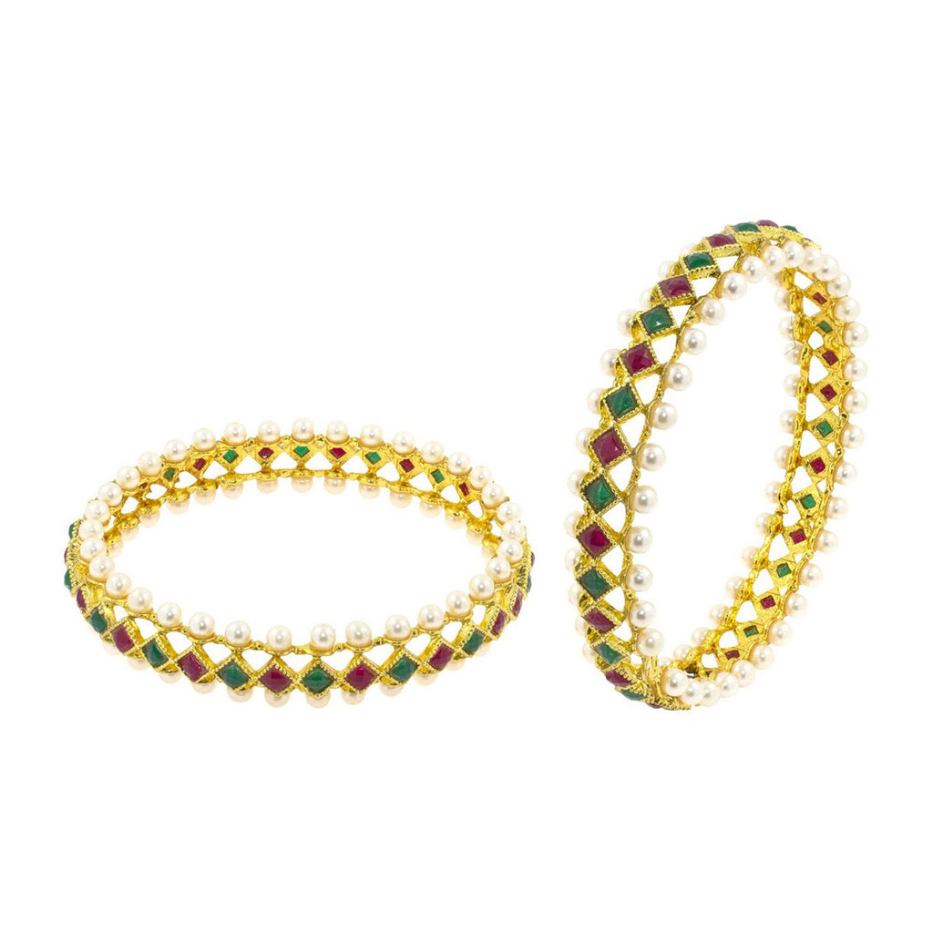 Maroon Green Gold Plated Kada Bangle Set Of 2 For Women Bulk