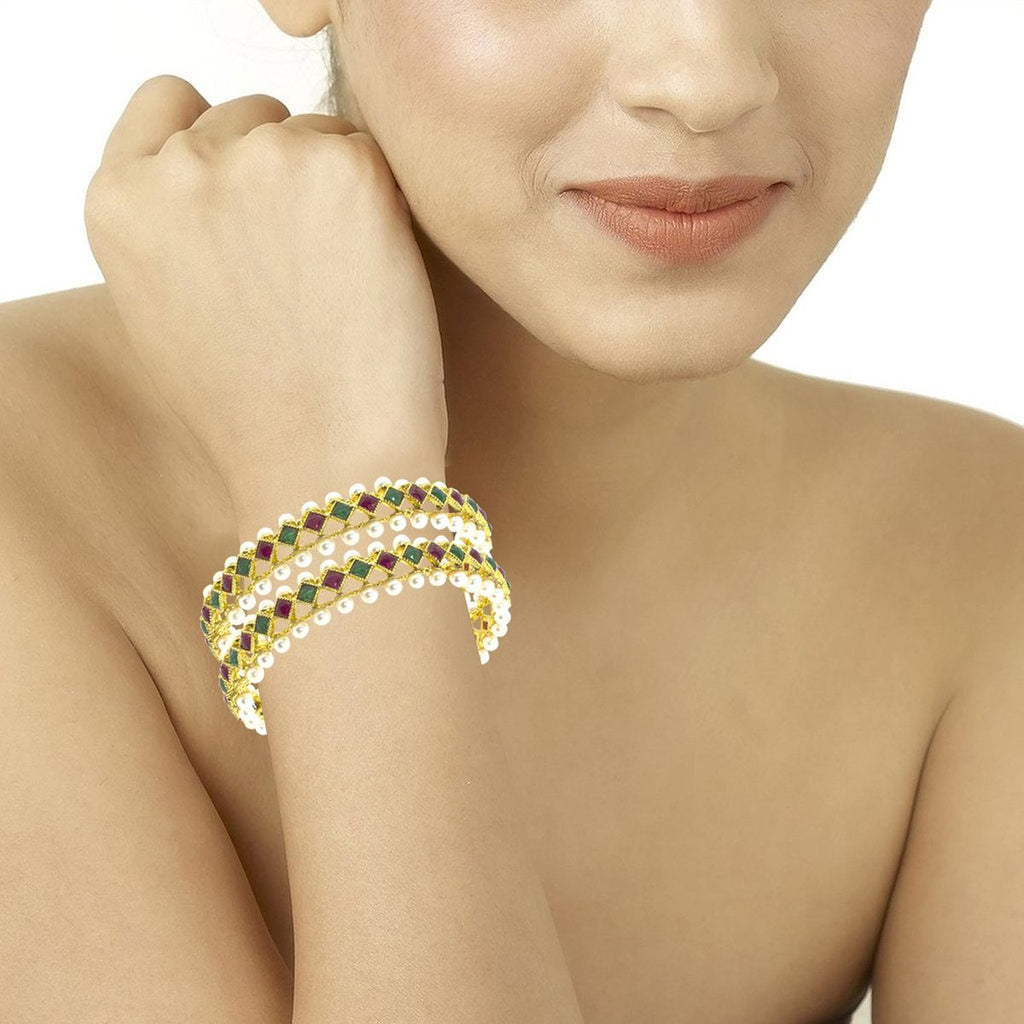 Maroon Green Gold Plated Kada Bangle Set Of 2 For Women Bulk
