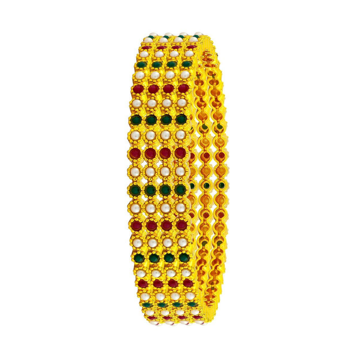 Eternity Pearl Red Green 22K Gold Plated Bangle Set Of 4 Women Bulk