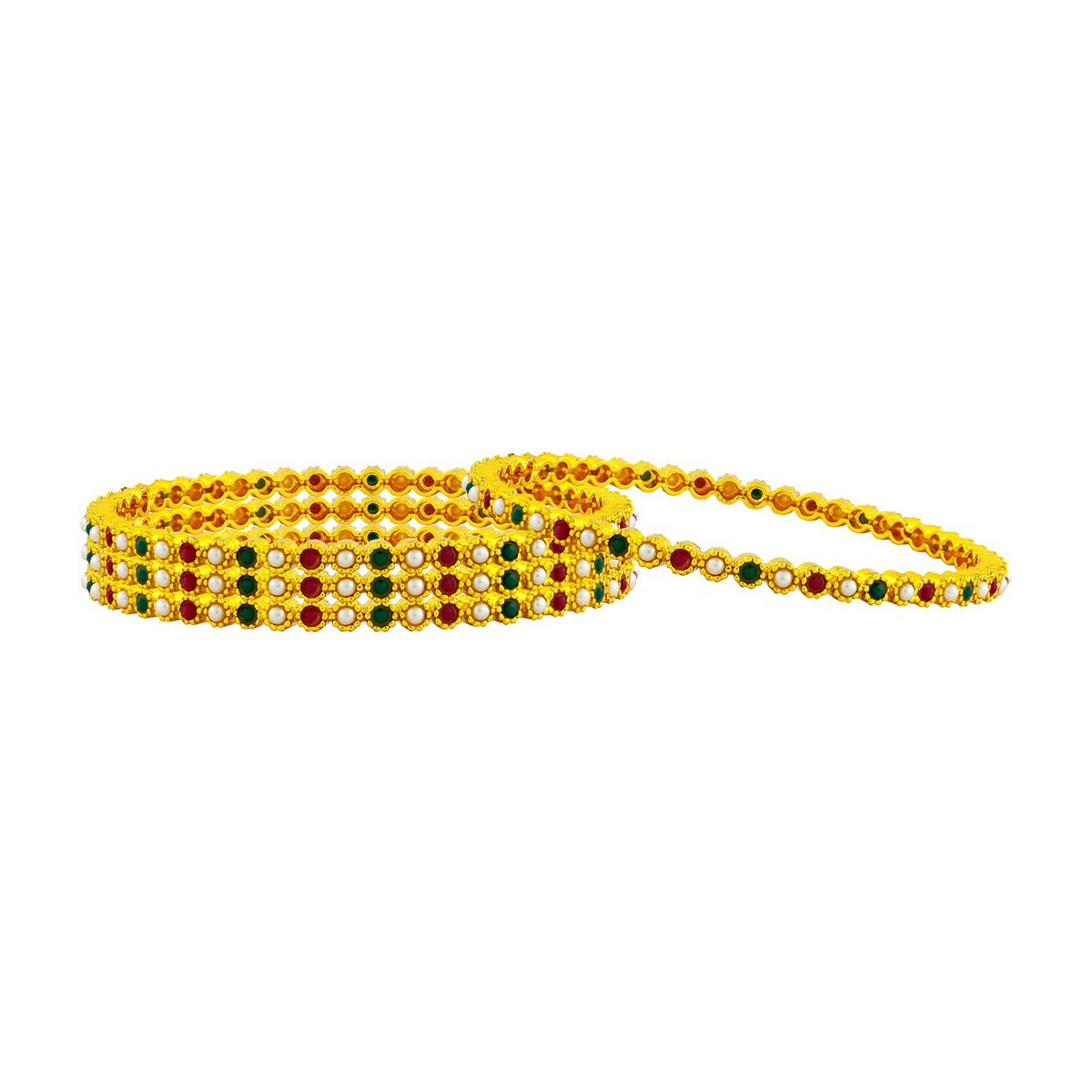 Eternity Pearl Red Green 22K Gold Plated Bangle Set Of 4 Women Bulk