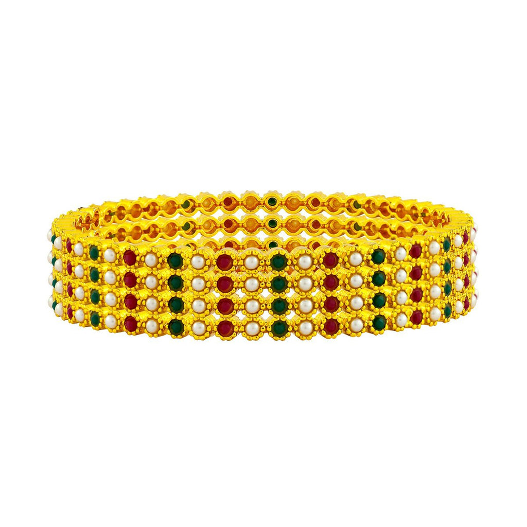 Eternity Pearl Red Green 22K Gold Plated Bangle Set Of 4 Women Bulk