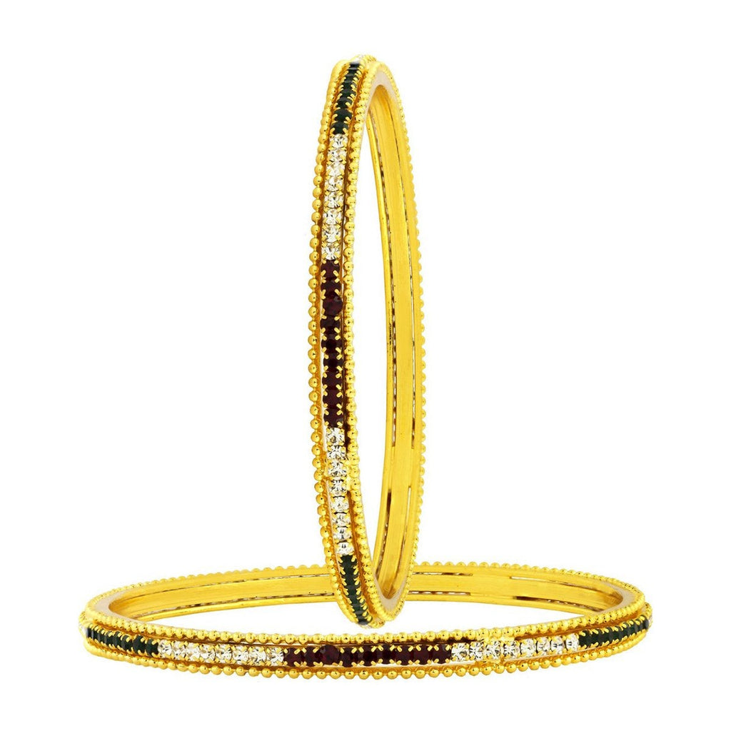 Eternity Red Green American Diamond Gold Bangle Set Of 2 (Pair) Bulk