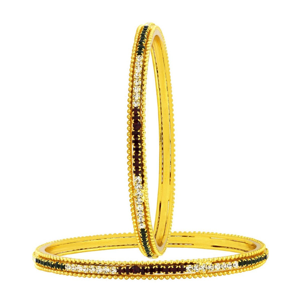 Eternity Red Green American Diamond Gold Bangle Set Of 2 (Pair) Bulk