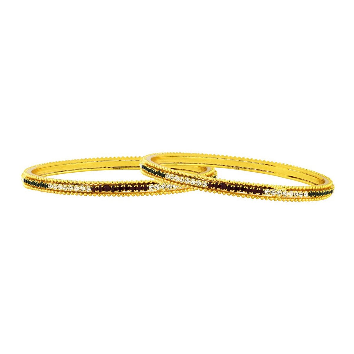 Eternity Red Green American Diamond Gold Bangle Set Of 2 (Pair) Bulk