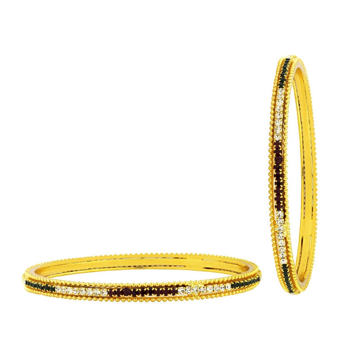 Eternity Red Green American Diamond Gold Bangle Set Of 2 (Pair) Bulk