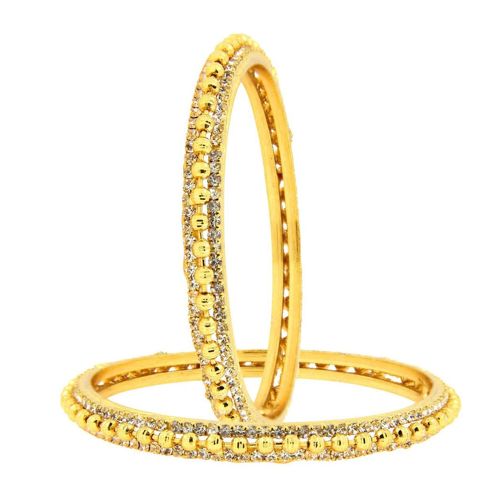 Ball American Diamond CZ 22K Gold Plated Brass Bangle Pair Women Bulk