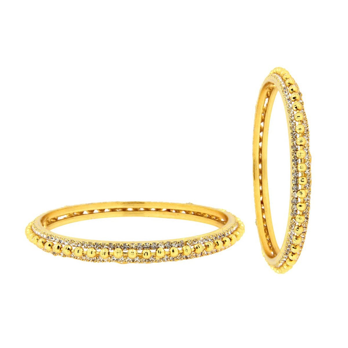 Ball American Diamond CZ 22K Gold Plated Brass Bangle Pair Women Bulk