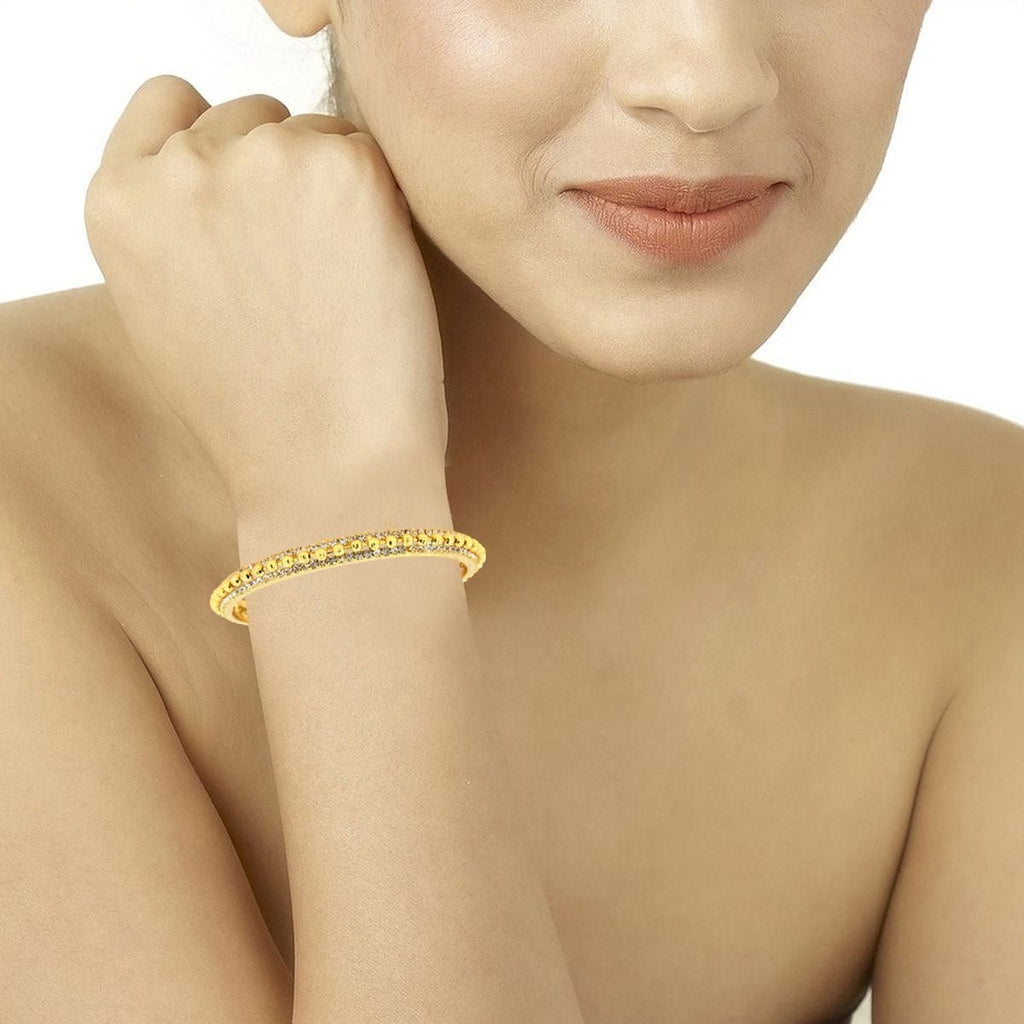Ball American Diamond CZ 22K Gold Plated Brass Bangle Pair Women Bulk