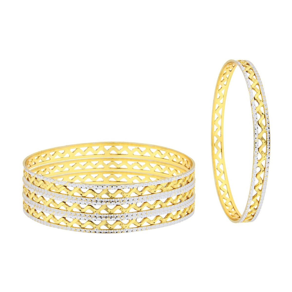 Waves 22K Gold Rhodium Plated Two Tone Bangle Set Of 4 For Women Bulk