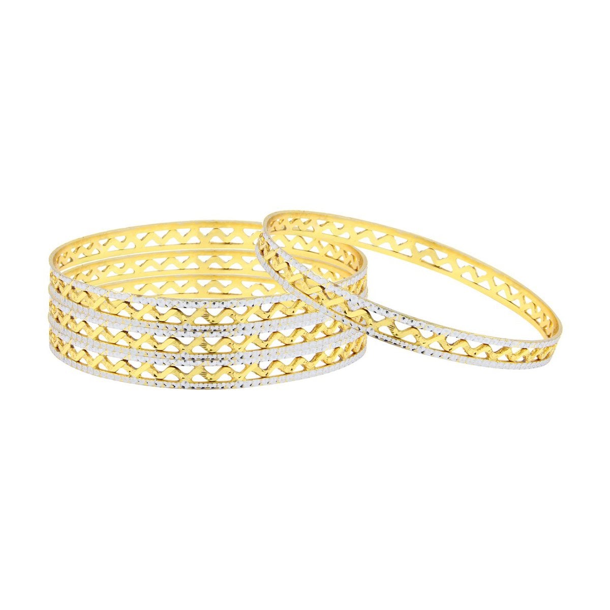 Waves 22K Gold Rhodium Plated Two Tone Bangle Set Of 4 For Women Bulk