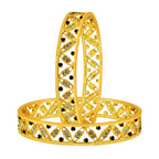 Floral Leaf Maroon American Diamond Cz 22K Gold Bangle Pair Women