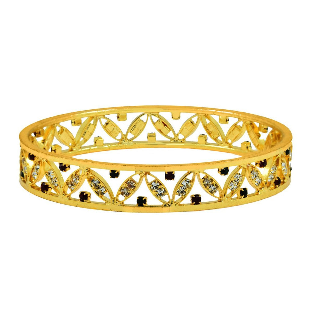 Floral Leaf Maroon American Diamond Cz 22K Gold Bangle Pair Women