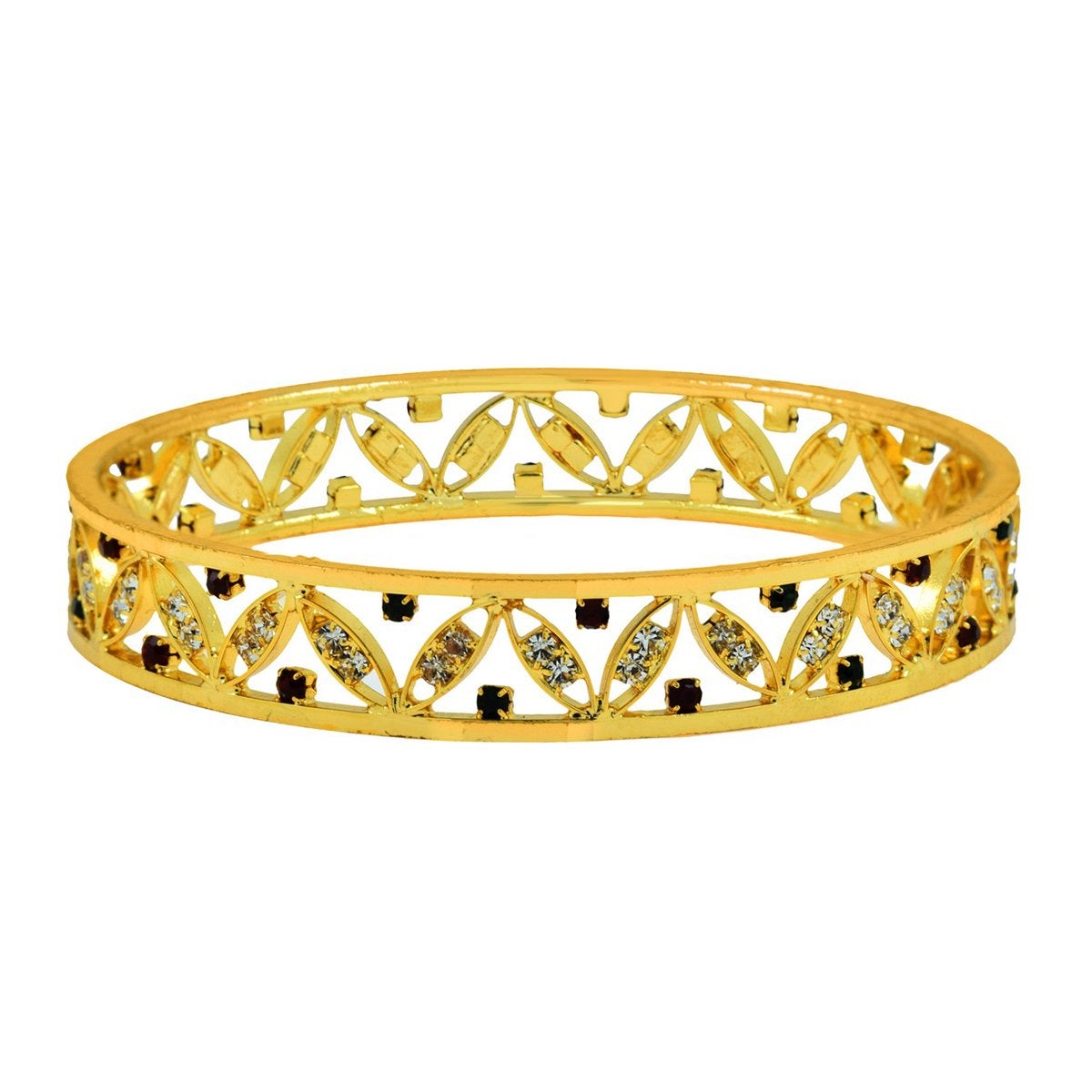 Floral Leaf Maroon American Diamond Cz 22K Gold Bangle Pair Women