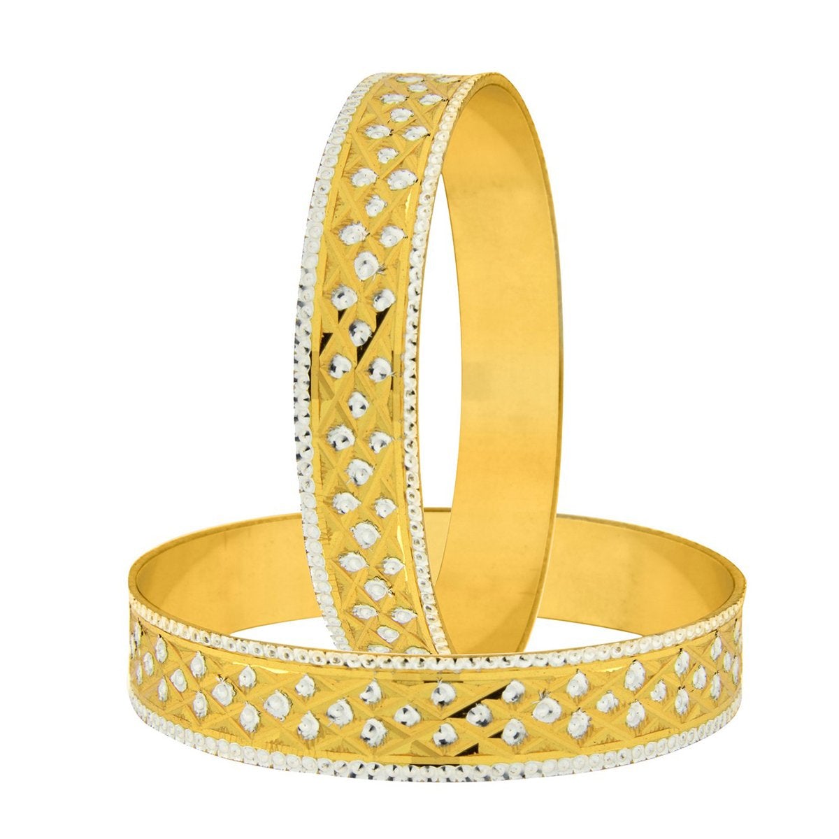 Just Like Real Laser Rhodium 22K Gold Kada Bangle Set Of 2 Women Bulk Main image