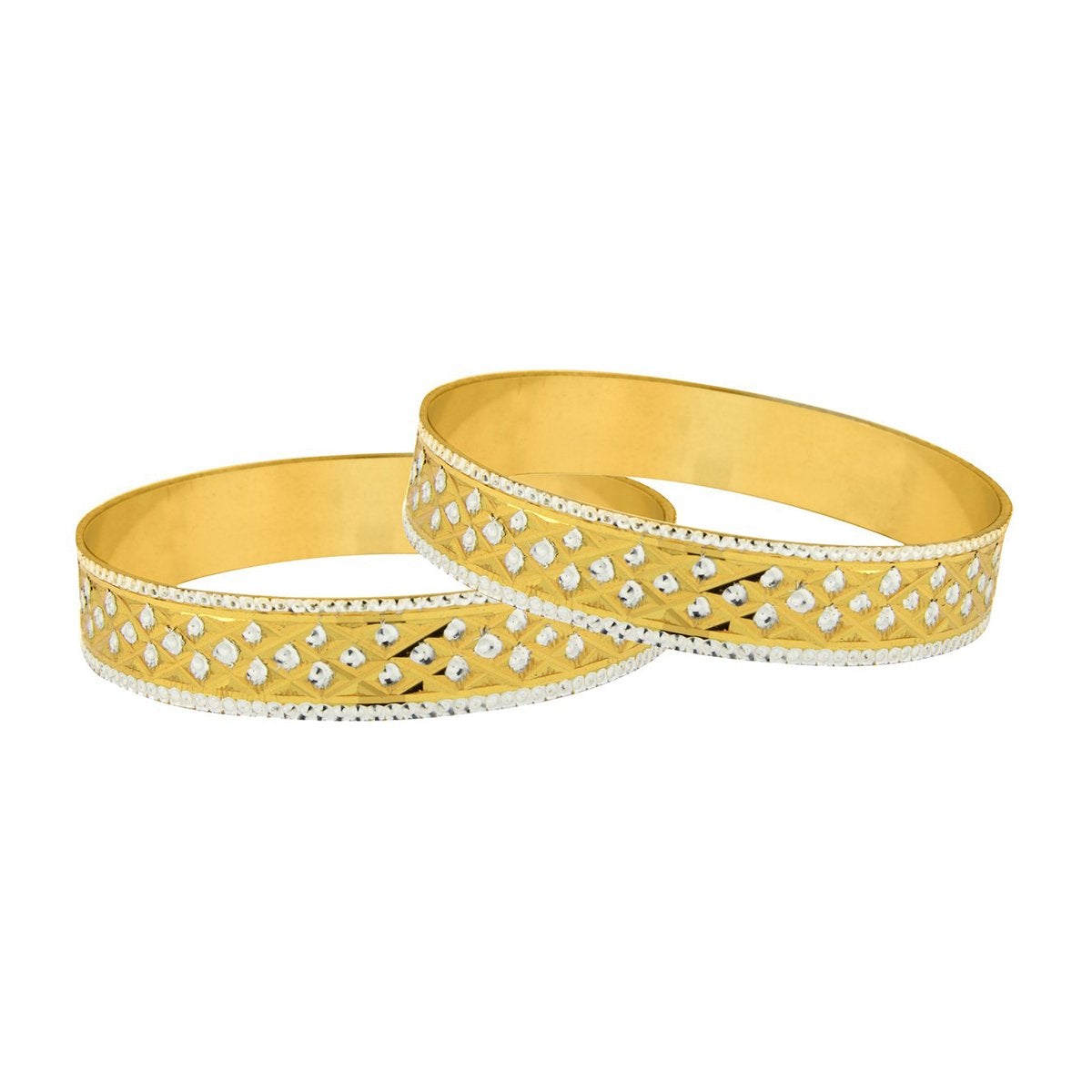 Just Like Real Laser Rhodium 22K Gold Kada Bangle Set Of 2 Women Bulk