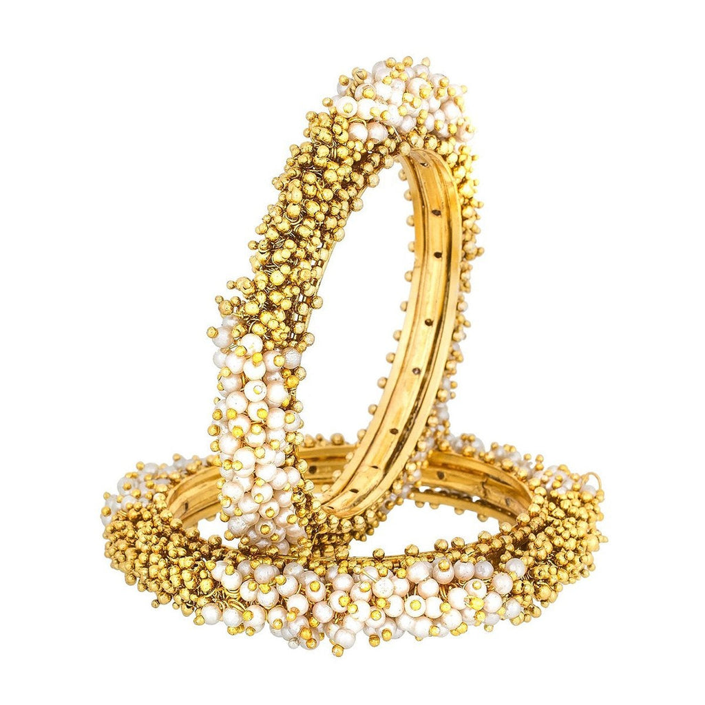 Cluster Pearls Antique 22K Gold Plated Bangle Set Of 2 (Pair) Bulk